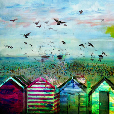 Digital Arts titled "Seagull social dist…" by Dodi Ballada, Original Artwork, Digital Painting