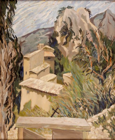 Painting titled "La Roque-Alric vue…" by Dominique Bertrand, Original Artwork, Oil