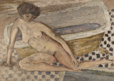 Pittura intitolato "Nu à la baignoire" da Dominique Bertrand, Opera d'arte originale, Olio