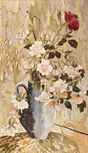 Painting titled "Bouquet japonais" by Dominique Bertrand, Original Artwork, Oil