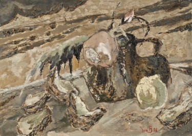 Painting titled "Huîtres et citron" by Dominique Bertrand, Original Artwork, Oil