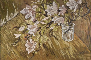 Peinture intitulée "Branche de magnolia" par Dominique Bertrand, Œuvre d'art originale, Huile