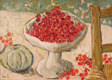 Painting titled "melon et cerises" by Dominique Bertrand, Original Artwork, Oil