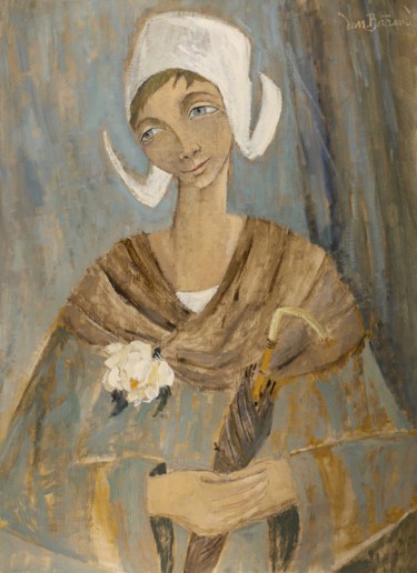 Peinture intitulée "jeune Bretonne au p…" par Dominique Bertrand, Œuvre d'art originale, Huile