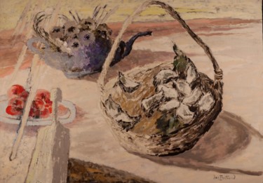 Peinture intitulée "Panier d'huîtres su…" par Dominique Bertrand, Œuvre d'art originale, Huile
