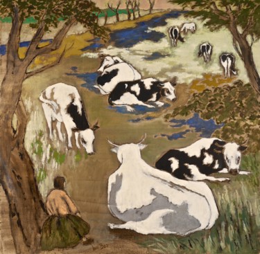 Peinture intitulée "Le troupeau" par Dominique Bertrand, Œuvre d'art originale, Huile