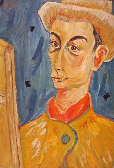 Peinture intitulée "Autoportrait fond b…" par Dominique Bertrand, Œuvre d'art originale, Huile
