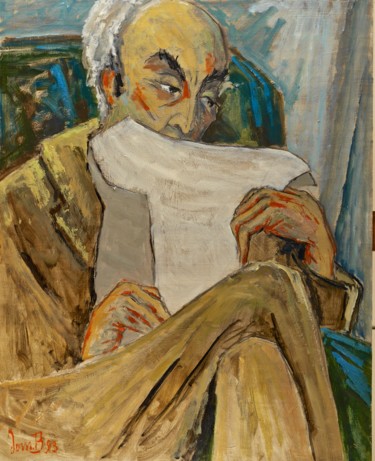 Peinture intitulée "Autoportrait lisant" par Dominique Bertrand, Œuvre d'art originale, Huile