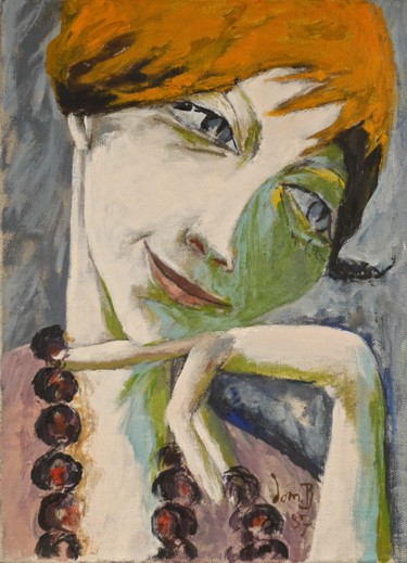 Painting titled "Marie-Claire au col…" by Dominique Bertrand, Original Artwork, Oil