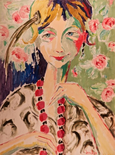 Peinture intitulée "Marie-Claire (plume)" par Dominique Bertrand, Œuvre d'art originale, Huile