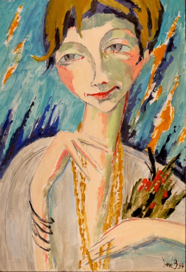 Peinture intitulée "Marie-Claire au col…" par Dominique Bertrand, Œuvre d'art originale, Huile