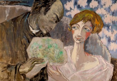 Painting titled "Couple : les regards" by Dominique Bertrand, Original Artwork, Oil
