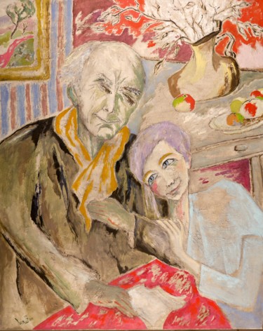 Peinture intitulée "le couple à la lett…" par Dominique Bertrand, Œuvre d'art originale, Huile