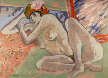 Painting titled "Nu vert" by Dominique Bertrand, Original Artwork, Oil