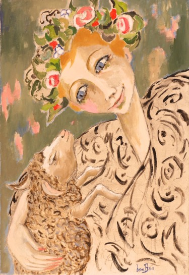 Ζωγραφική με τίτλο "Femme fleur" από Dominique Bertrand, Αυθεντικά έργα τέχνης, Λάδι