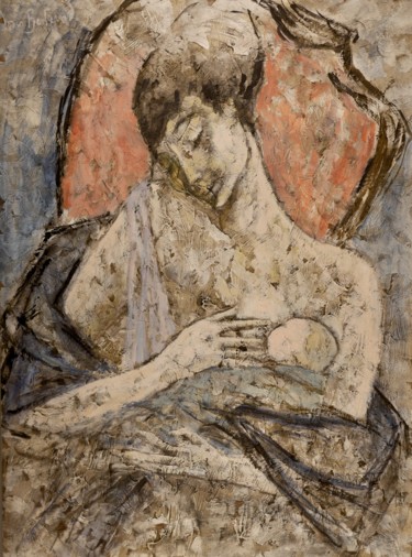 Peinture intitulée "Maternité (1)" par Dominique Bertrand, Œuvre d'art originale, Huile