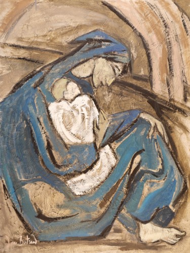 Painting titled "Maternité (3)" by Dominique Bertrand, Original Artwork, Oil
