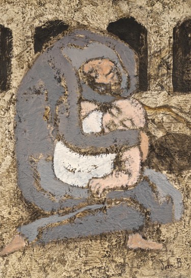 Painting titled "Maternité (4)" by Dominique Bertrand, Original Artwork, Oil