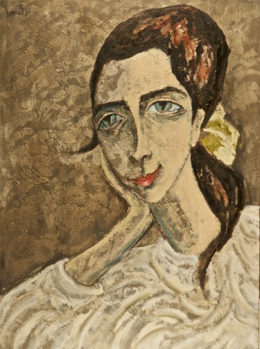 Pintura intitulada "Inès du P." por Dominique Bertrand, Obras de arte originais, Óleo