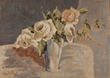 Painting titled "Le vase de roses" by Dominique Bertrand, Original Artwork, Oil