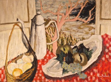 Peinture intitulée "Cafetière à l'arbre…" par Dominique Bertrand, Œuvre d'art originale, Huile