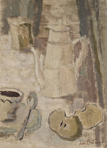 Painting titled "Cafetière blanche e…" by Dominique Bertrand, Original Artwork, Oil