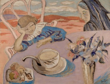 Peinture intitulée "Enfant à table" par Dominique Bertrand, Œuvre d'art originale, Huile