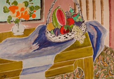 Peinture intitulée "Pastèque sur l'étab…" par Dominique Bertrand, Œuvre d'art originale, Huile
