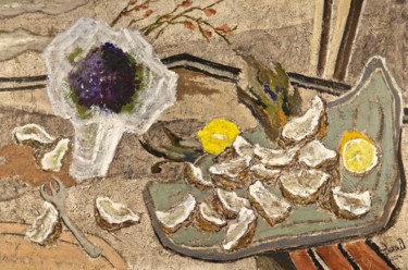Peinture intitulée "Huîtres et violettes" par Dominique Bertrand, Œuvre d'art originale, Huile