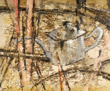 Peinture intitulée "Grande théière gris…" par Dominique Bertrand, Œuvre d'art originale, Huile