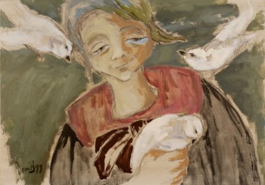 Peinture intitulée "L'enfant aux trois…" par Dominique Bertrand, Œuvre d'art originale, Huile