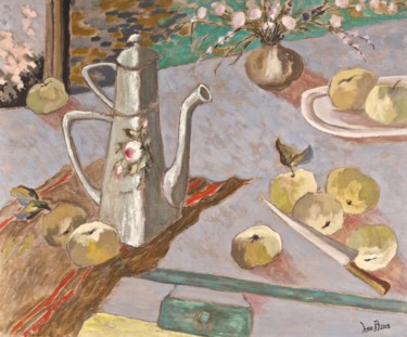 Peinture intitulée "Cafetière décorée" par Dominique Bertrand, Œuvre d'art originale, Huile