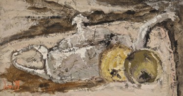 Pintura intitulada "Théière grise aux p…" por Dominique Bertrand, Obras de arte originais, Óleo