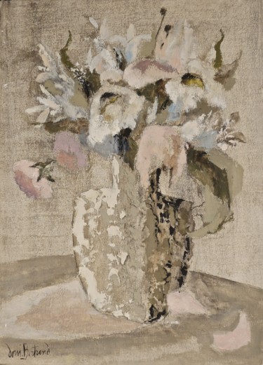 Painting titled "Composition rose et…" by Dominique Bertrand, Original Artwork, Oil