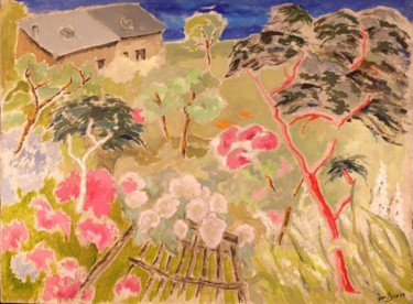 Painting titled "Clos de Fougères en…" by Dominique Bertrand, Original Artwork, Oil