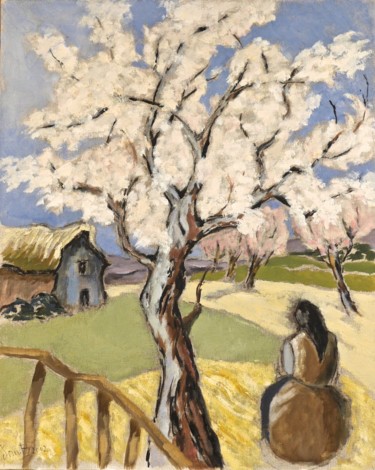 Painting titled "Fermière aux arbres…" by Dominique Bertrand, Original Artwork, Oil