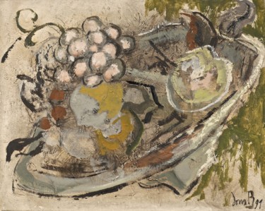 Painting titled "Les raisins roses" by Dominique Bertrand, Original Artwork, Oil