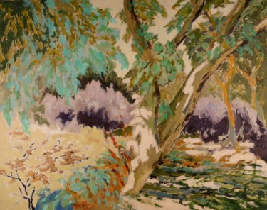 Painting titled "Sous-bois  aux camp…" by Dominique Bertrand, Original Artwork, Oil