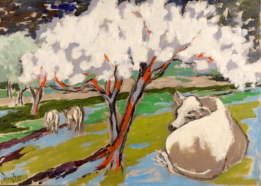 Painting titled "Le printemps à Clos…" by Dominique Bertrand, Original Artwork, Oil