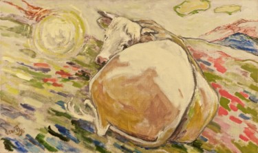 Peinture intitulée "Vache" par Dominique Bertrand, Œuvre d'art originale, Huile