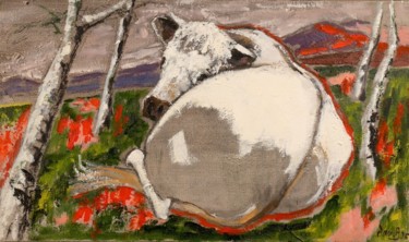 Peinture intitulée "Le veau blanc" par Dominique Bertrand, Œuvre d'art originale, Huile