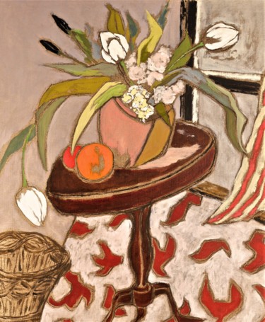 Peinture intitulée "Tulipes blanches su…" par Dominique Bertrand, Œuvre d'art originale, Huile