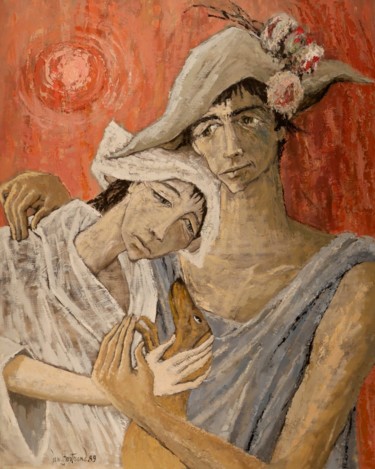 Peinture intitulée "Couple de comédiens…" par Dominique Bertrand, Œuvre d'art originale, Huile