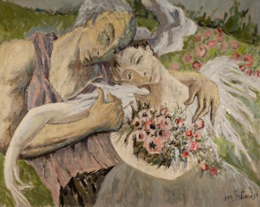 Painting titled "Couple aux anémones" by Dominique Bertrand, Original Artwork, Oil