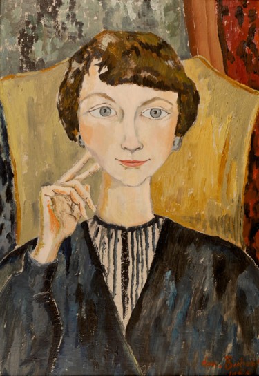 Painting titled "Marie-Claire sur fo…" by Dominique Bertrand, Original Artwork, Oil