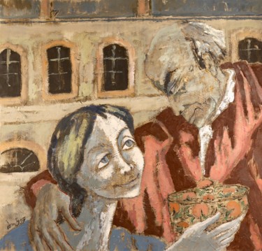Peinture intitulée "Le couple devant la…" par Dominique Bertrand, Œuvre d'art originale, Huile