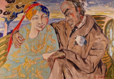 Peinture intitulée "Le couple (banc ver…" par Dominique Bertrand, Œuvre d'art originale, Huile