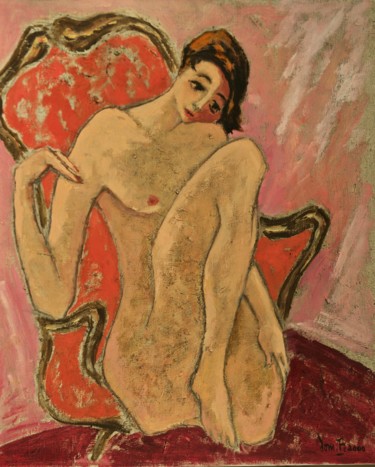 Peinture intitulée "Le Nu au fauteuil r…" par Dominique Bertrand, Œuvre d'art originale, Huile