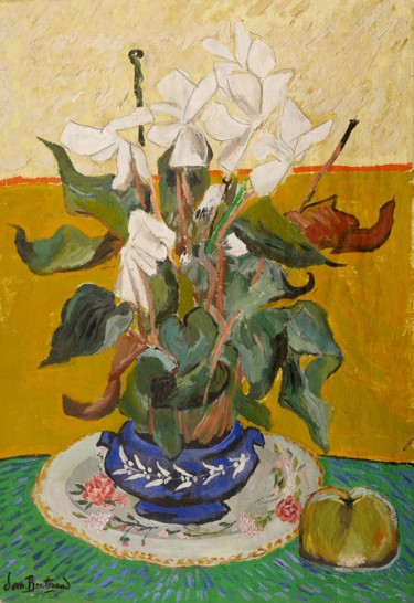 Malerei mit dem Titel "Le cyclamen blanc" von Dominique Bertrand, Original-Kunstwerk, Öl