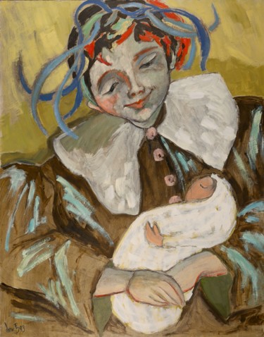 Peinture intitulée "La fille à la poupée" par Dominique Bertrand, Œuvre d'art originale, Huile